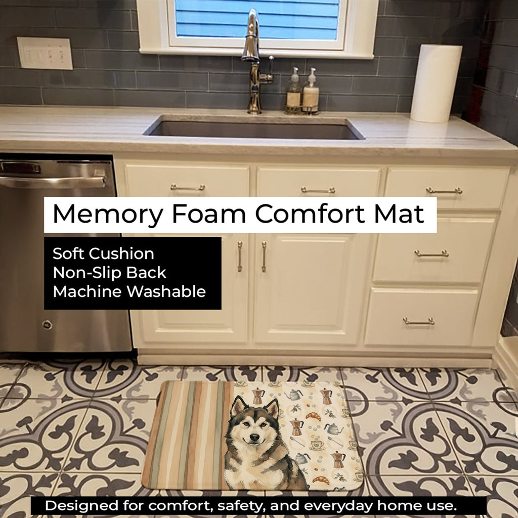 Sable and White Alaskan Malamute Coffee Bar Memory Foam Kitchen Mat Machine Washable Anti-Fatigue Cushion Comfort Bath or Kitchen Rug