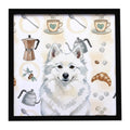 American Eskimo Coffee Bar Framed Metal Print Bathroom, Kitchen, Office, Home Decor Wall Art Ready to Hang, Square, 8X8