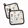 American Eskimo Coffee Bar Pot Holder Set of 2 Heat Resistant Quilted Hot Pads 7.5 x 7.5 Inch, Insulated Kitchen Trivets for Cooking & Baking