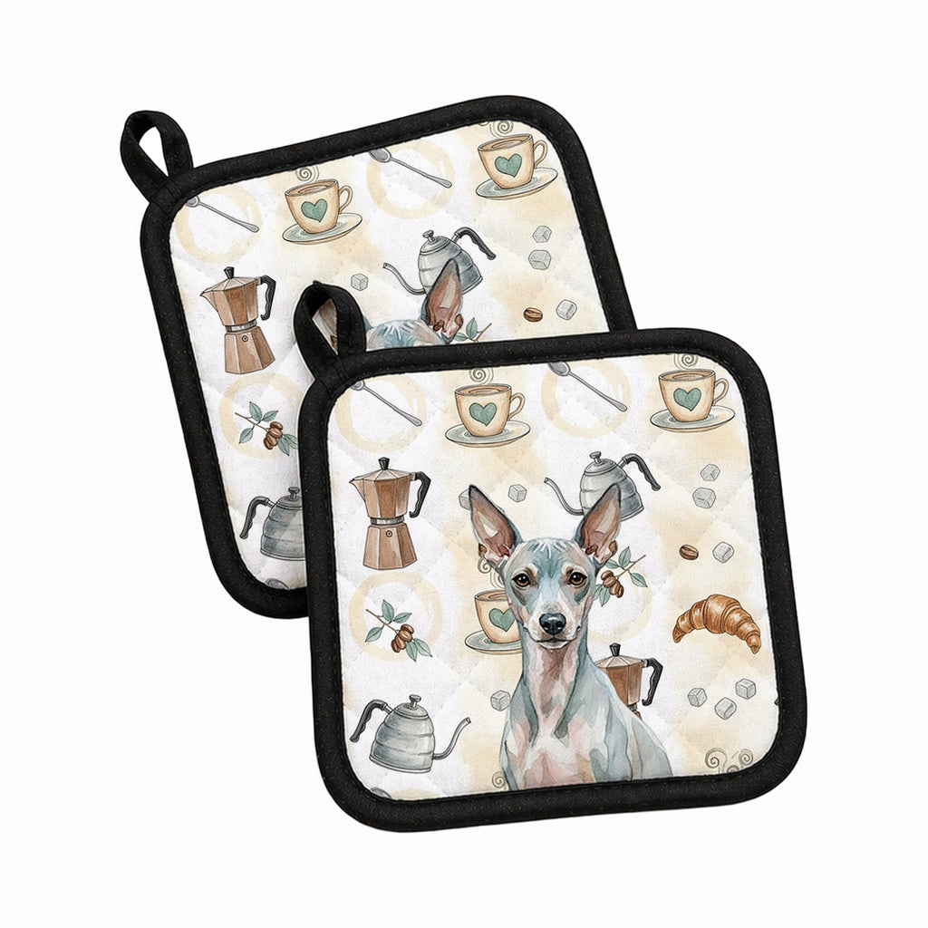American Hairless Terrier Coffee Bar Pot Holder Set of 2 Heat Resistant Quilted Hot Pads 7.5 x 7.5 Inch, Insulated Kitchen Trivets for Cooking & Baking