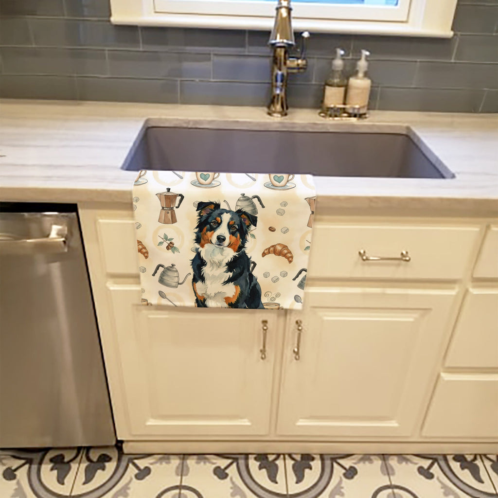 Black Tri American Shepherd Coffee Bar Kitchen Towel Velour Plush Front and Cotton Loop Back Machine Washable