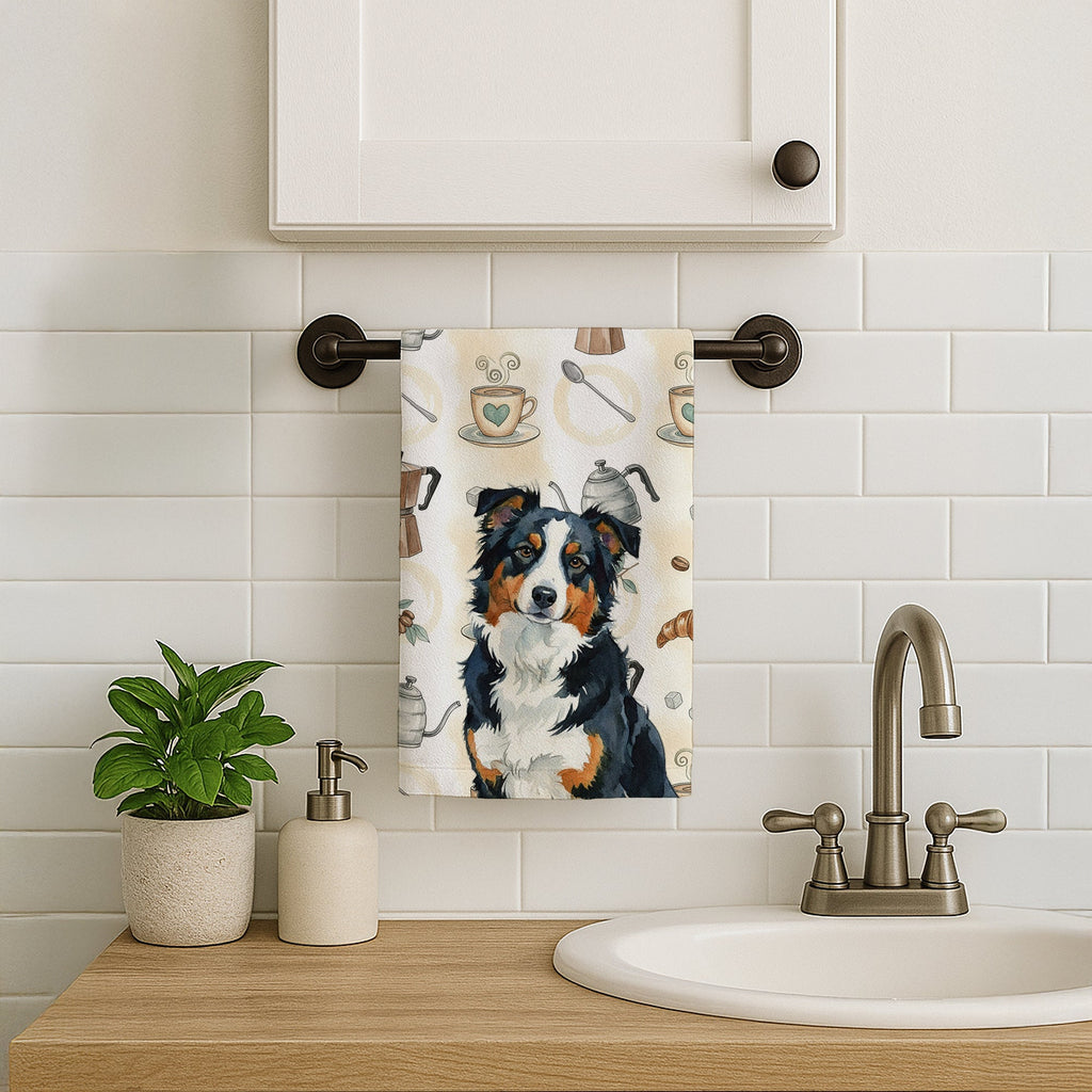 Black Tri American Shepherd Coffee Bar Kitchen Towel Velour Plush Front and Cotton Loop Back Machine Washable