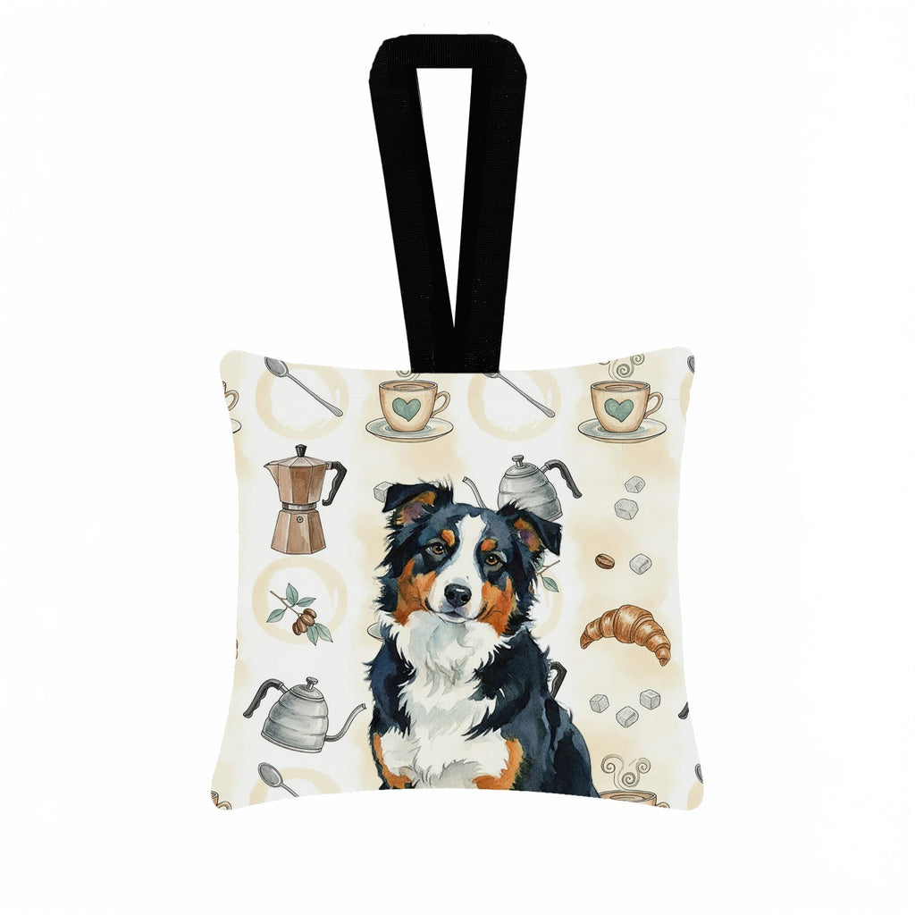 Black Tri American Shepherd Coffee Bar Hanging Square Fabric Ornament 3.5 � 3.5 Decorative Door-Knob & Tree Hanger, Soft Fabric