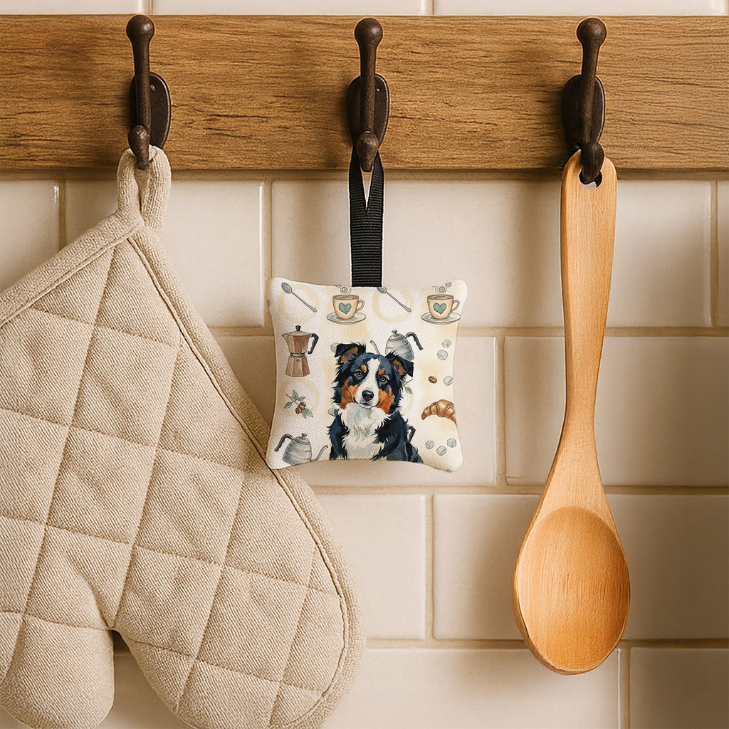 Black Tri American Shepherd Coffee Bar Hanging Square Fabric Ornament 3.5 � 3.5 Decorative Door-Knob & Tree Hanger, Soft Fabric