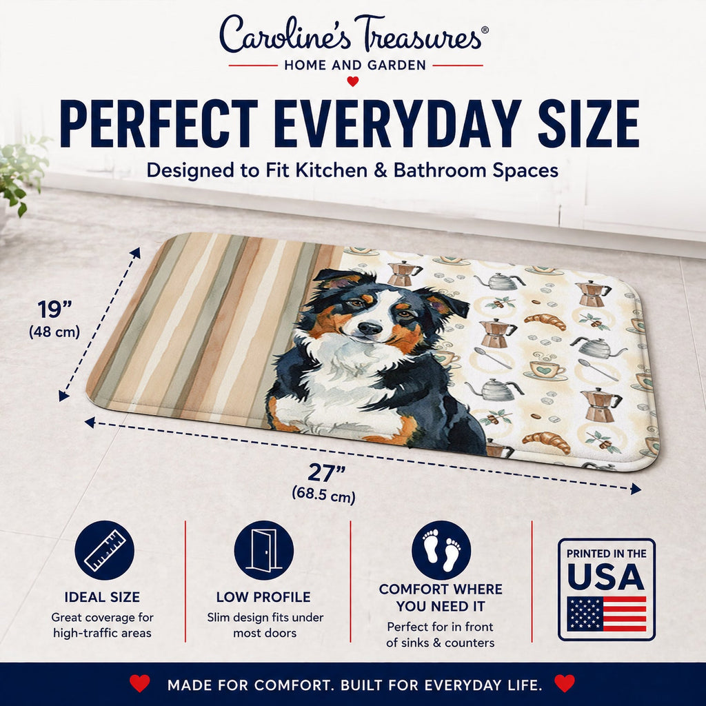 Black Tri American Shepherd Coffee Bar Memory Foam Kitchen Mat Machine Washable Anti-Fatigue Cushion Comfort Bath or Kitchen Rug
