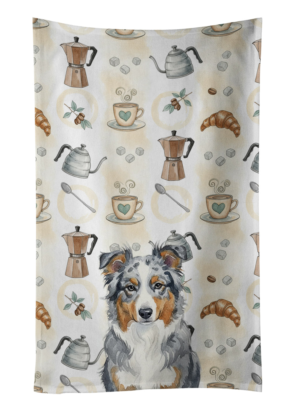 Blue Merle American Shepherd Coffee Bar Kitchen Towel Velour Plush Front and Cotton Loop Back Machine Washable