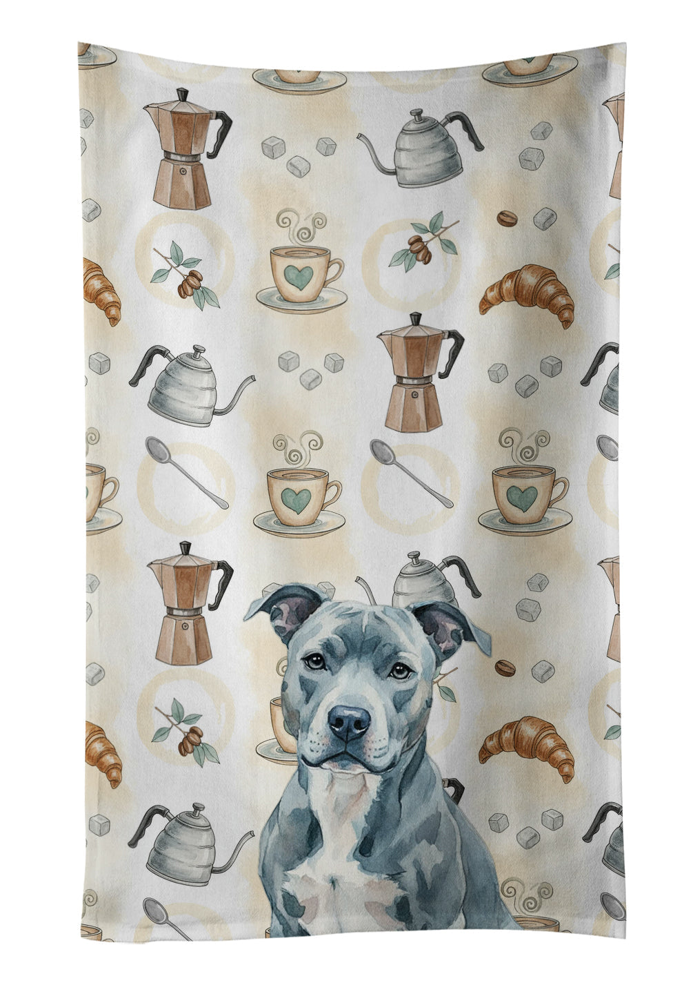 Blue American Staffordshire Terrier Coffee Bar Kitchen Towel Velour Plush Front and Cotton Loop Back Machine Washable