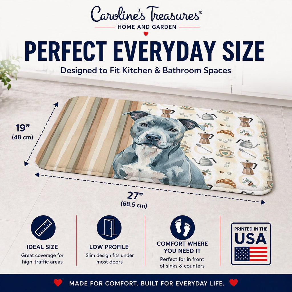 Blue American Staffordshire Terrier Coffee Bar Memory Foam Kitchen Mat Machine Washable Anti-Fatigue Cushion Comfort Bath or Kitchen Rug