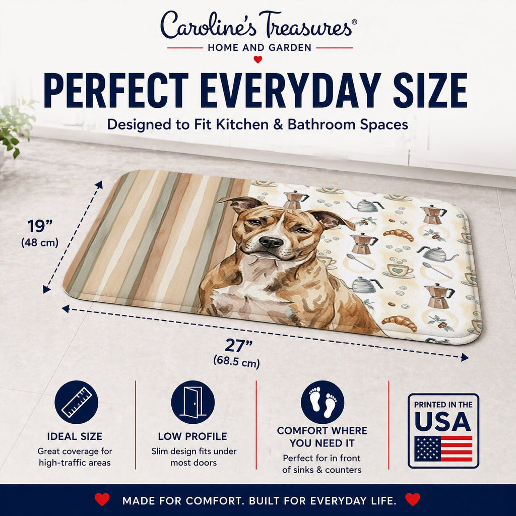 Brindle American Staffordshire Terrier Coffee Bar Memory Foam Kitchen Mat Machine Washable Anti-Fatigue Cushion Comfort Bath or Kitchen Rug