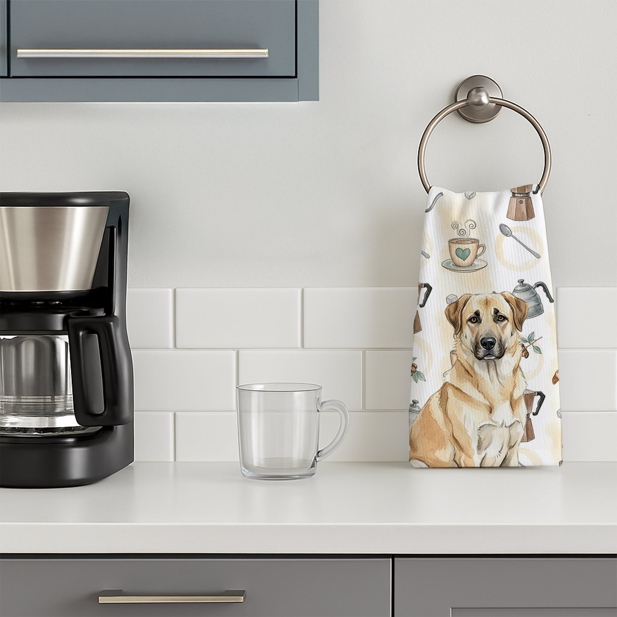 Anatolian Shepherd Dog Coffee Bar Kitchen Towel Velour Plush Front and Cotton Loop Back Machine Washable