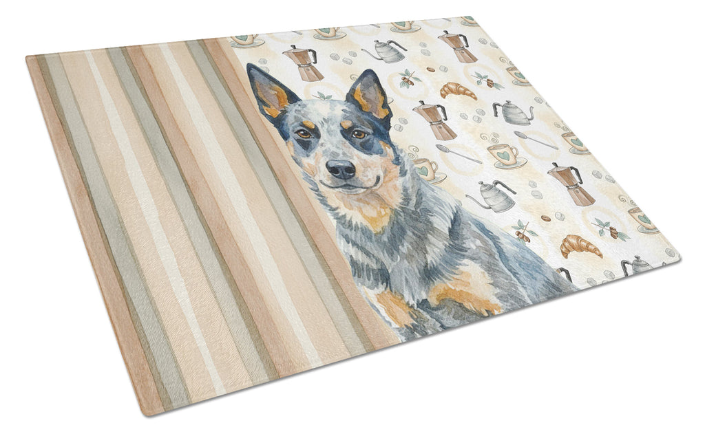 Blue Heeler Australian Cattle Dog Coffee Bar Cutting Board Tempered Glass Kitchen Cutting Surface, Heat Resistant Chopping, Non-Slip Feet, Food Prep & Serving