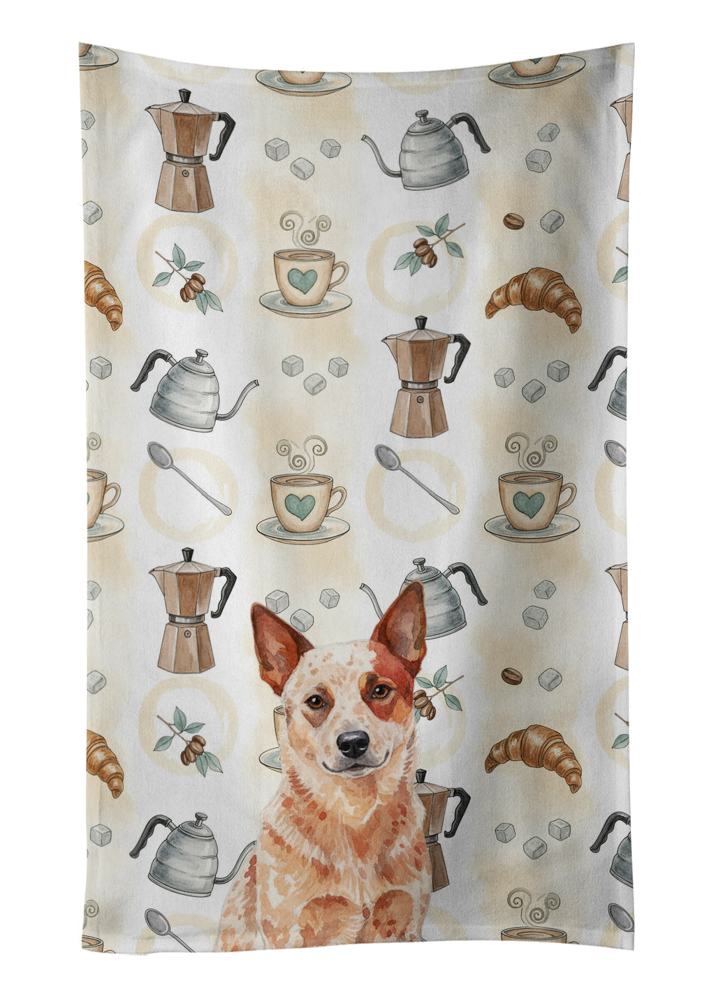 Red Heeler Australian Cattle Dog Coffee Bar Kitchen Towel Velour Plush Front and Cotton Loop Back Machine Washable