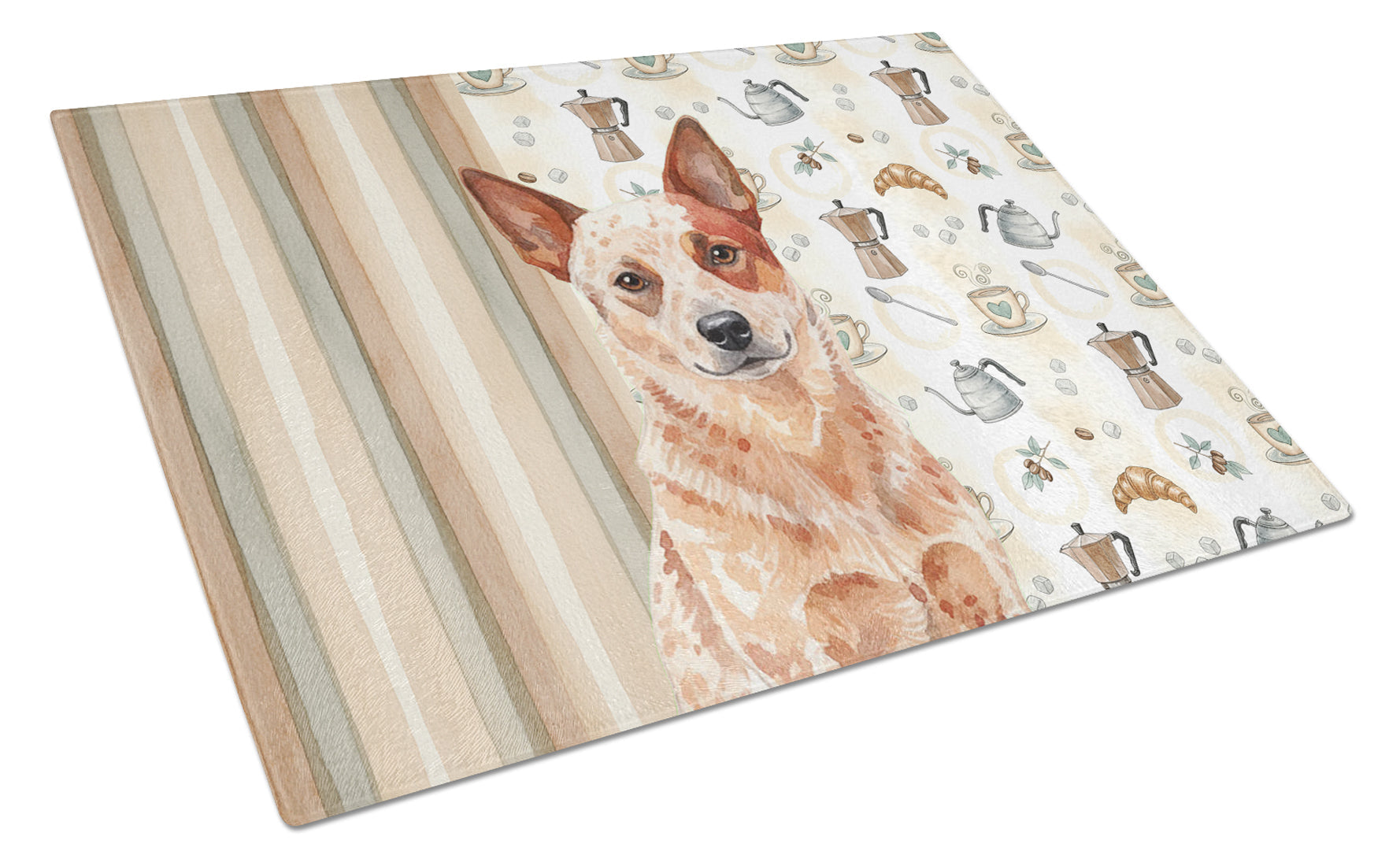 Red Heeler Australian Cattle Dog Coffee Bar Cutting Board Tempered Glass Kitchen Cutting Surface, Heat Resistant Chopping, Non-Slip Feet, Food Prep & Serving