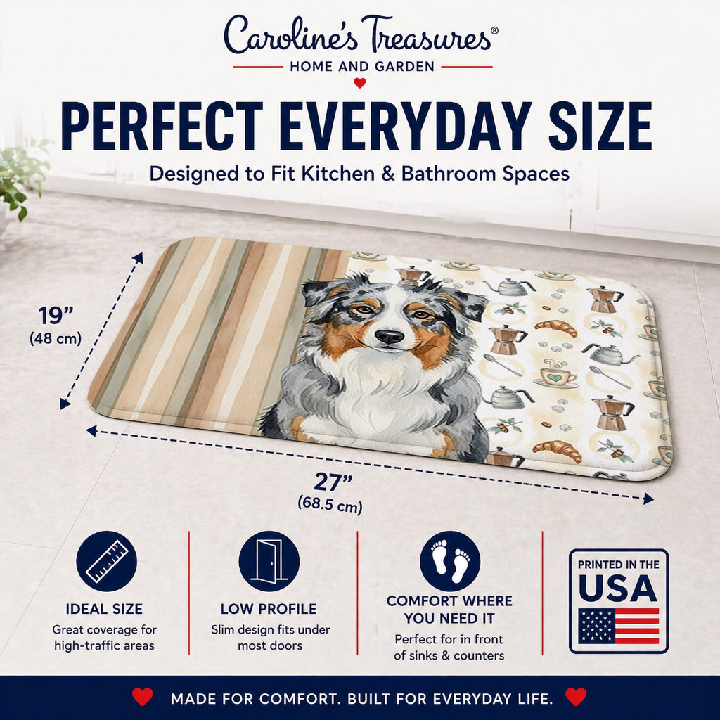 Blue Merle Australian Shepherd Coffee Bar Memory Foam Kitchen Mat Machine Washable Anti-Fatigue Cushion Comfort Bath or Kitchen Rug