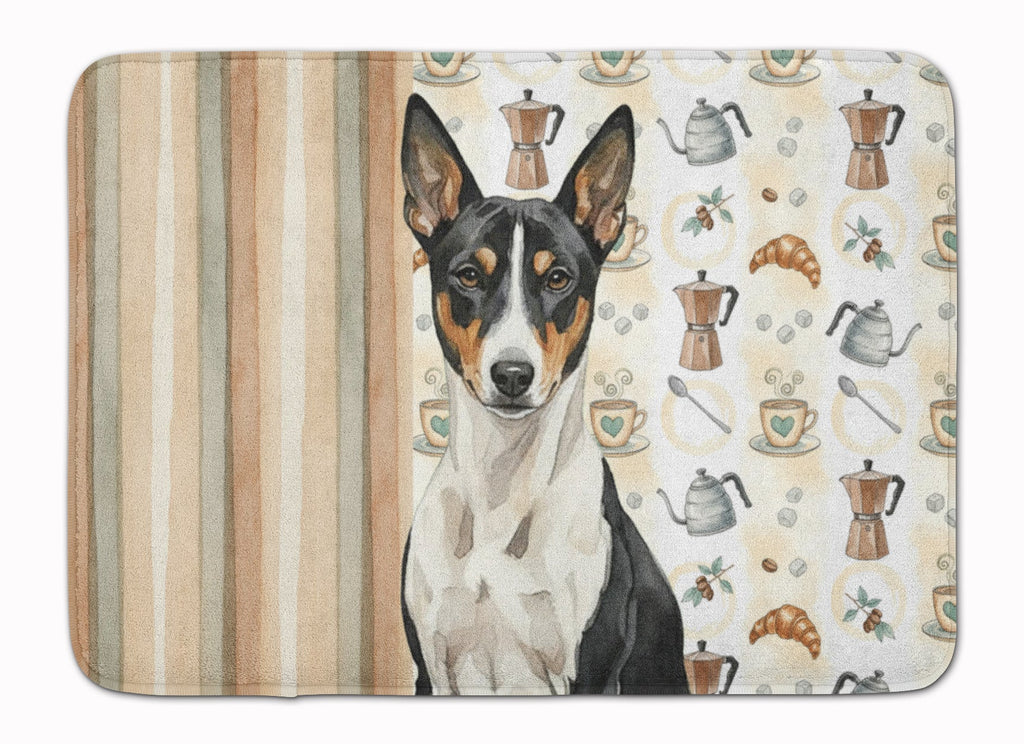 Black and White Basenji Coffee Bar Memory Foam Kitchen Mat Machine Washable Anti-Fatigue Cushion Comfort Bath or Kitchen Rug