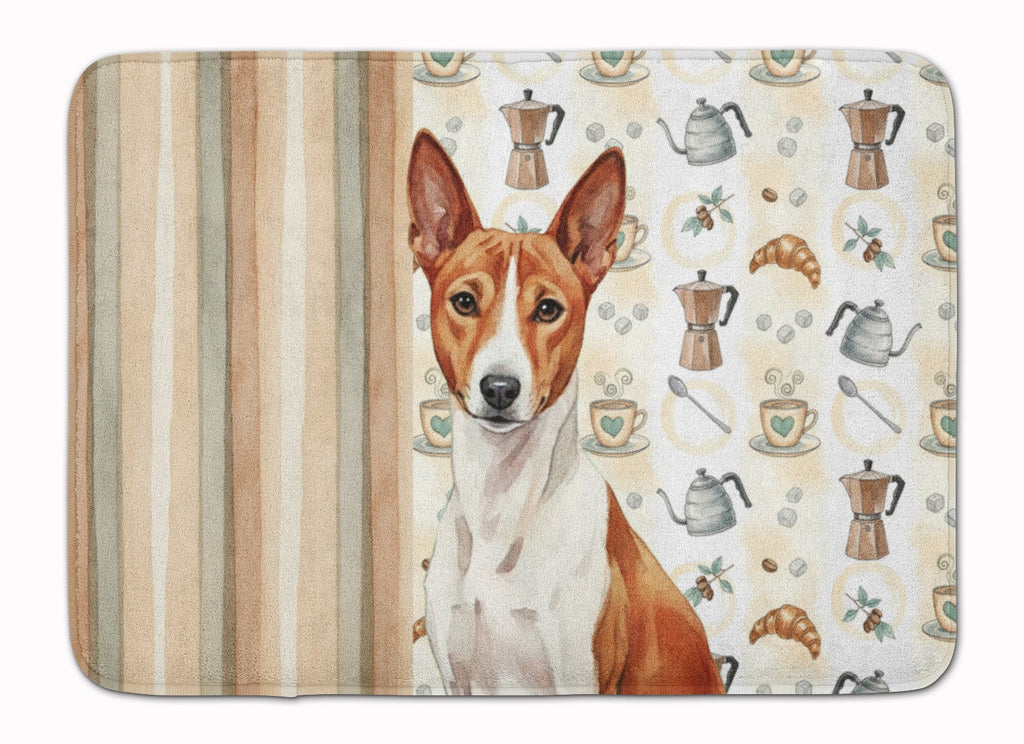 Red and White Basenji Coffee Bar Memory Foam Kitchen Mat Machine Washable Anti-Fatigue Cushion Comfort Bath or Kitchen Rug