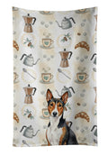 Tricolor and White Basenji Coffee Bar Kitchen Towel Velour Plush Front and Cotton Loop Back Machine Washable