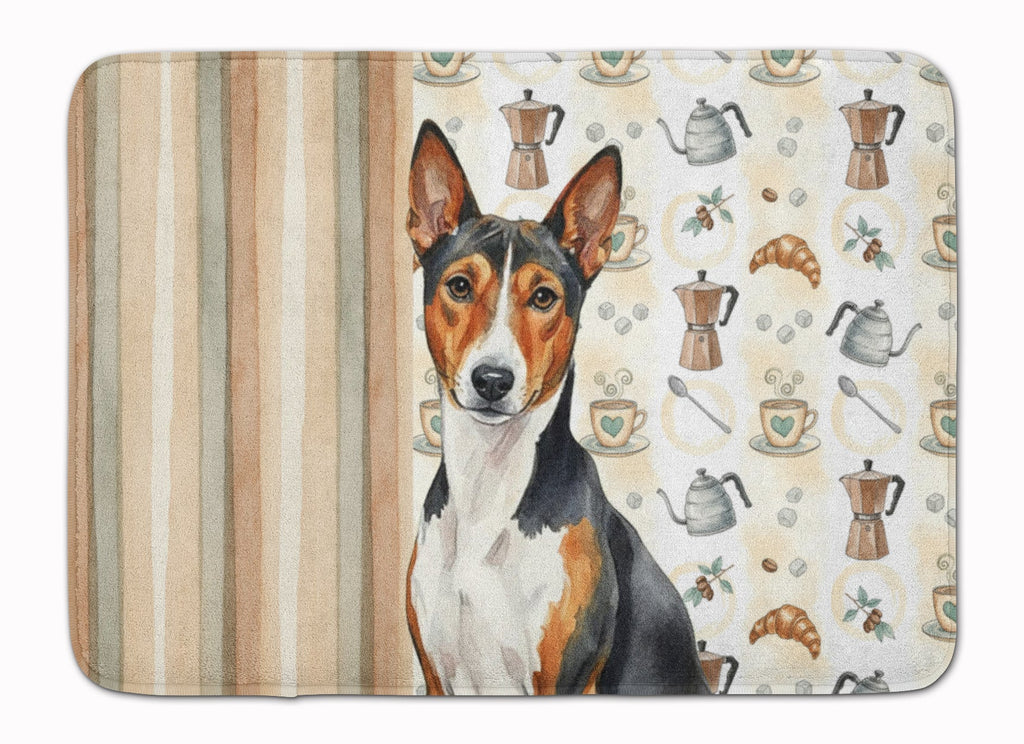 Tricolor and White Basenji Coffee Bar Memory Foam Kitchen Mat Machine Washable Anti-Fatigue Cushion Comfort Bath or Kitchen Rug
