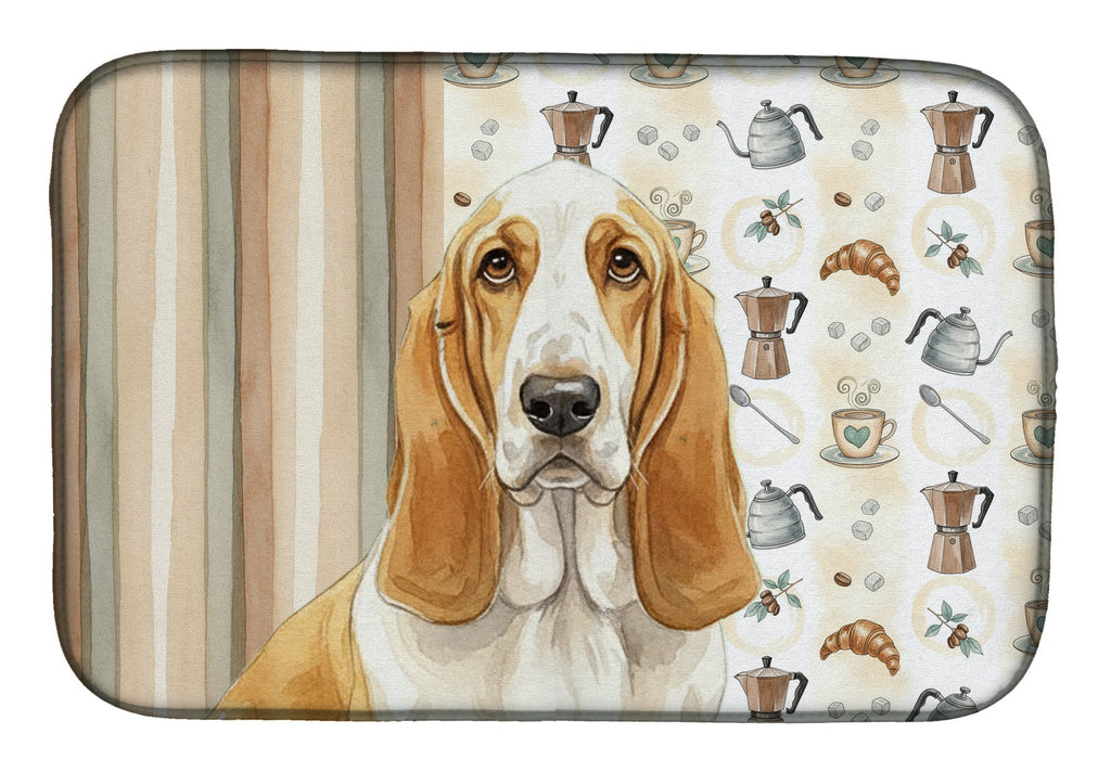 Lemon and White Basset Hound Coffee Bar Dish Drying Mat Absorbent Dish Drying Mat Pad for Kitchen Counter Dish Drainer Mat for Countertop, 14 x 21", Multicolor
