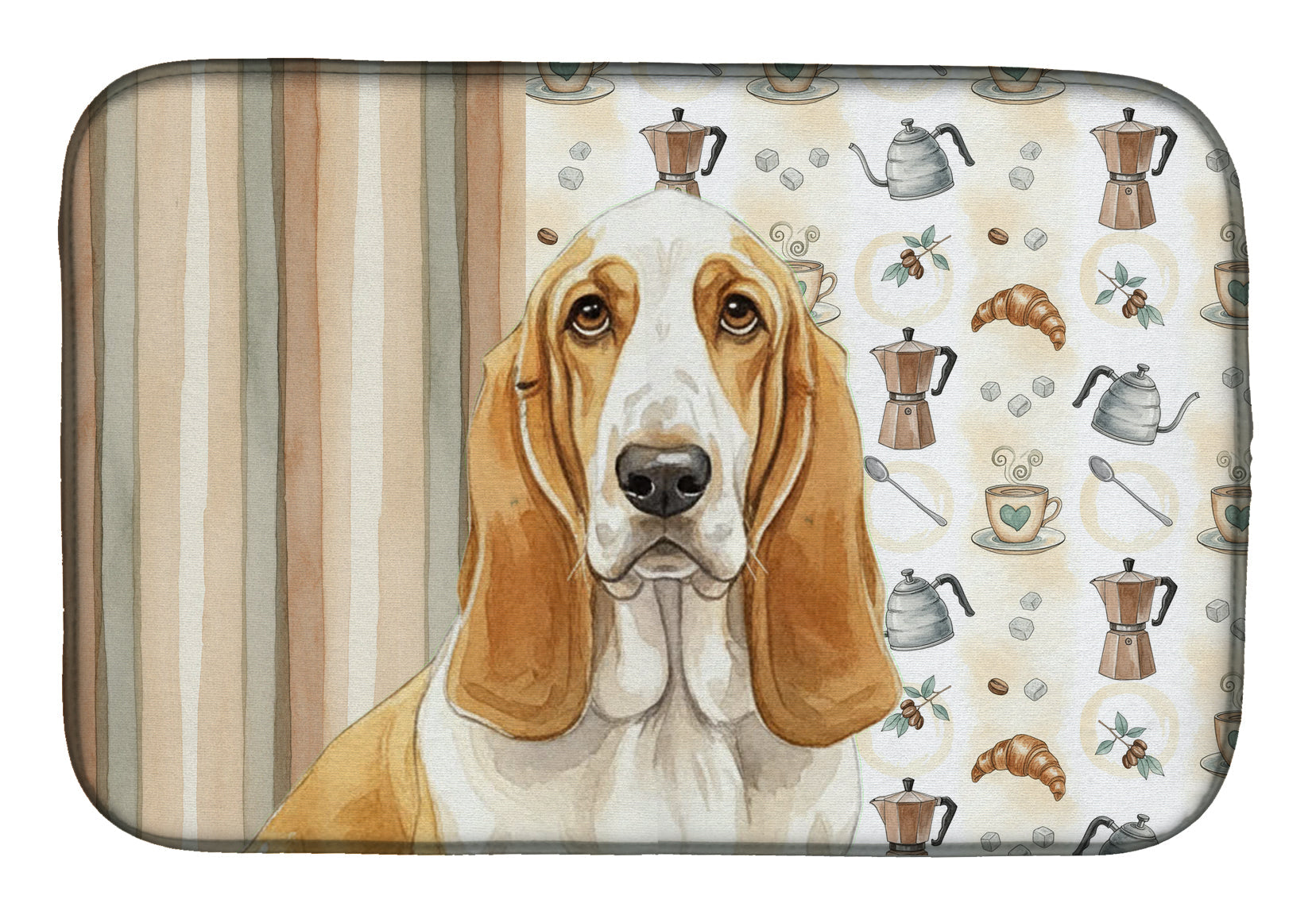 Lemon and White Basset Hound Coffee Bar Dish Drying Mat Absorbent Dish Drying Mat Pad for Kitchen Counter Dish Drainer Mat for Countertop, 14 x 21", Multicolor