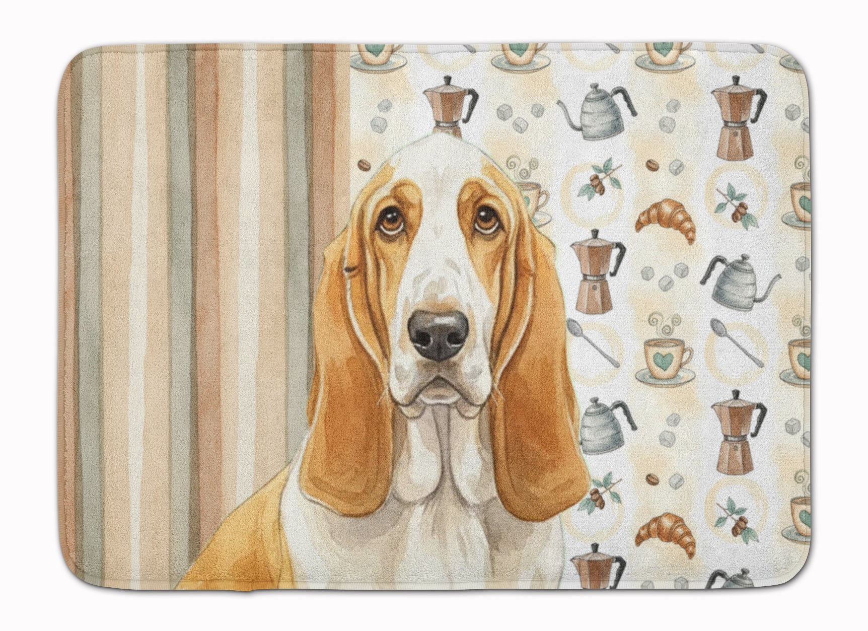 Lemon and White Basset Hound Coffee Bar Memory Foam Kitchen Mat Machine Washable Anti-Fatigue Cushion Comfort Bath or Kitchen Rug