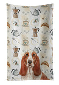 Red and White Basset Hound Coffee Bar Kitchen Towel Velour Plush Front and Cotton Loop Back Machine Washable
