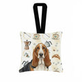 Tricolor and White Basset Hound Coffee Bar Hanging Square Fabric Ornament 3.5 � 3.5 Decorative Door-Knob & Tree Hanger, Soft Fabric