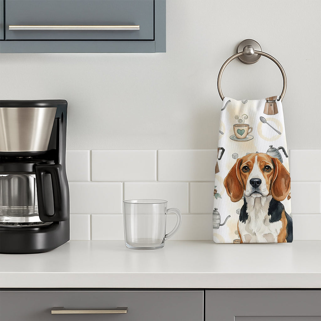 Beagle Coffee Bar Kitchen Towel Velour Plush Front and Cotton Loop Back Machine Washable