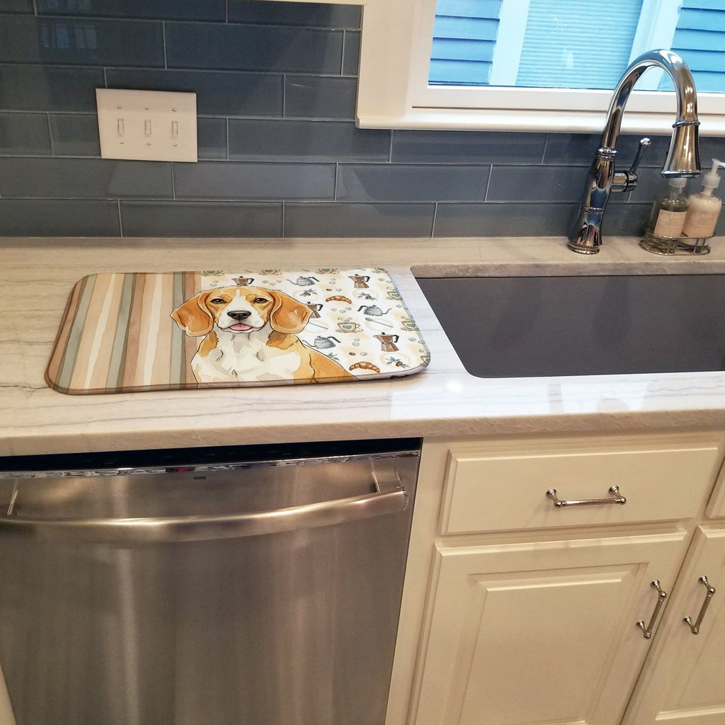 Lemon and White Beagle Coffee Bar Dish Drying Mat Absorbent Dish Drying Mat Pad for Kitchen Counter Dish Drainer Mat for Countertop, 14 x 21", Multicolor