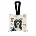 Black Bearded Collie Coffee Bar Hanging Square Fabric Ornament 3.5 � 3.5 Decorative Door-Knob & Tree Hanger, Soft Fabric
