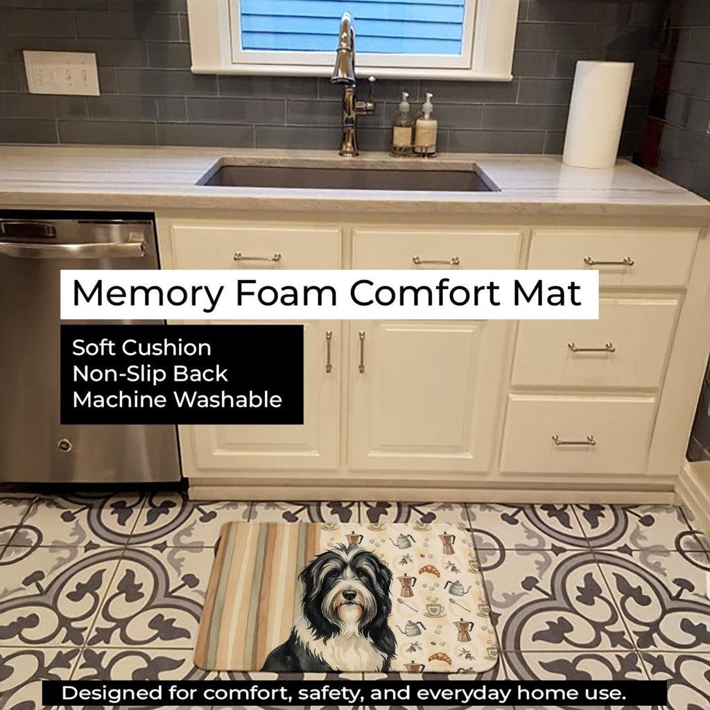 Black Bearded Collie Coffee Bar Memory Foam Kitchen Mat Machine Washable Anti-Fatigue Cushion Comfort Bath or Kitchen Rug