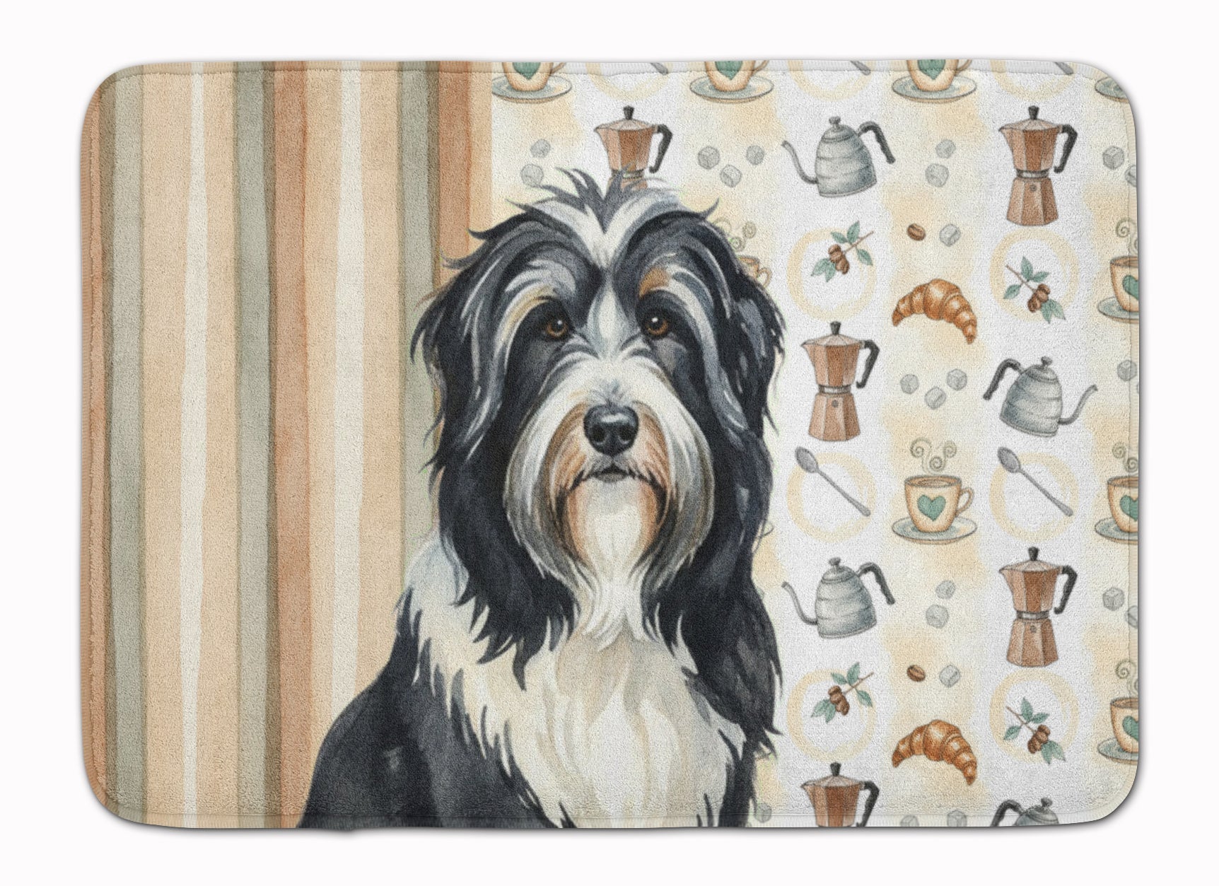 Black Bearded Collie Coffee Bar Memory Foam Kitchen Mat Machine Washable Anti-Fatigue Cushion Comfort Bath or Kitchen Rug