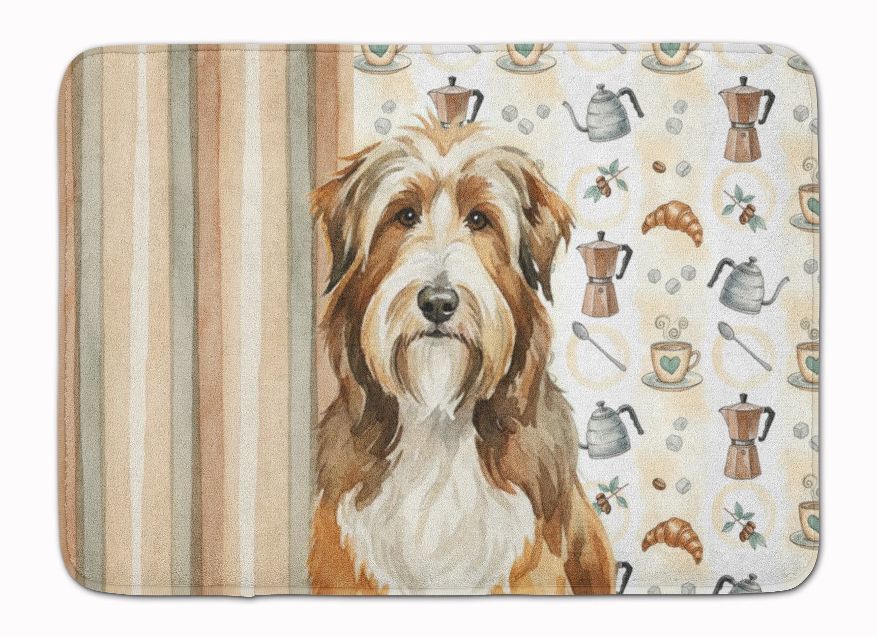 Brown Bearded Collie Coffee Bar Memory Foam Kitchen Mat Machine Washable Anti-Fatigue Cushion Comfort Bath or Kitchen Rug