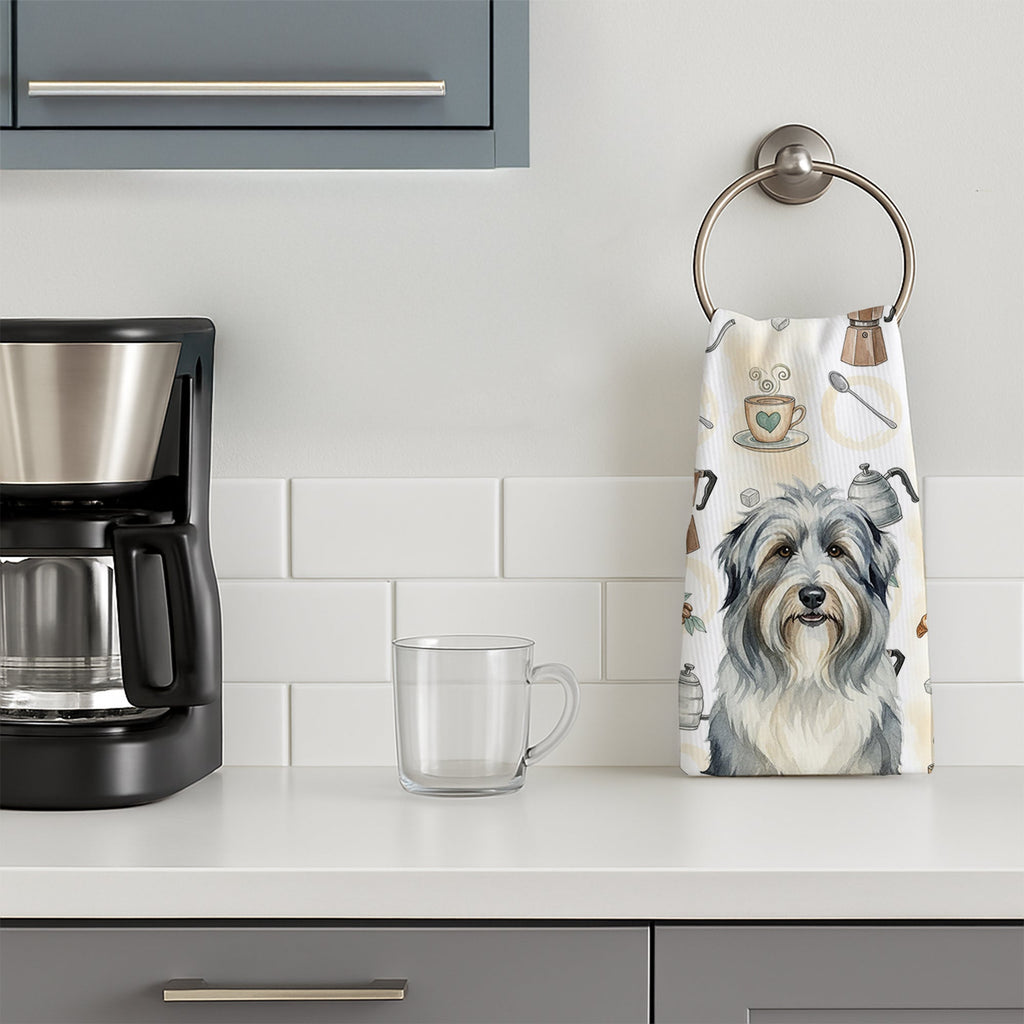 Bearded Collie Coffee Bar Kitchen Towel Velour Plush Front and Cotton Loop Back Machine Washable