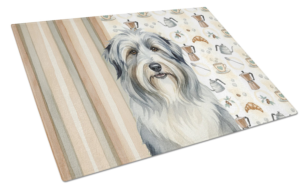 Bearded Collie Coffee Bar Cutting Board Tempered Glass Kitchen Cutting Surface, Heat Resistant Chopping, Non-Slip Feet, Food Prep & Serving