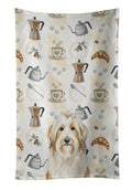 White and Tan Bearded Collie Coffee Bar Kitchen Towel Velour Plush Front and Cotton Loop Back Machine Washable