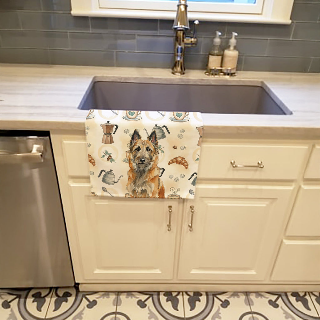 Belgian Laekenois Coffee Bar Kitchen Towel Velour Plush Front and Cotton Loop Back Machine Washable