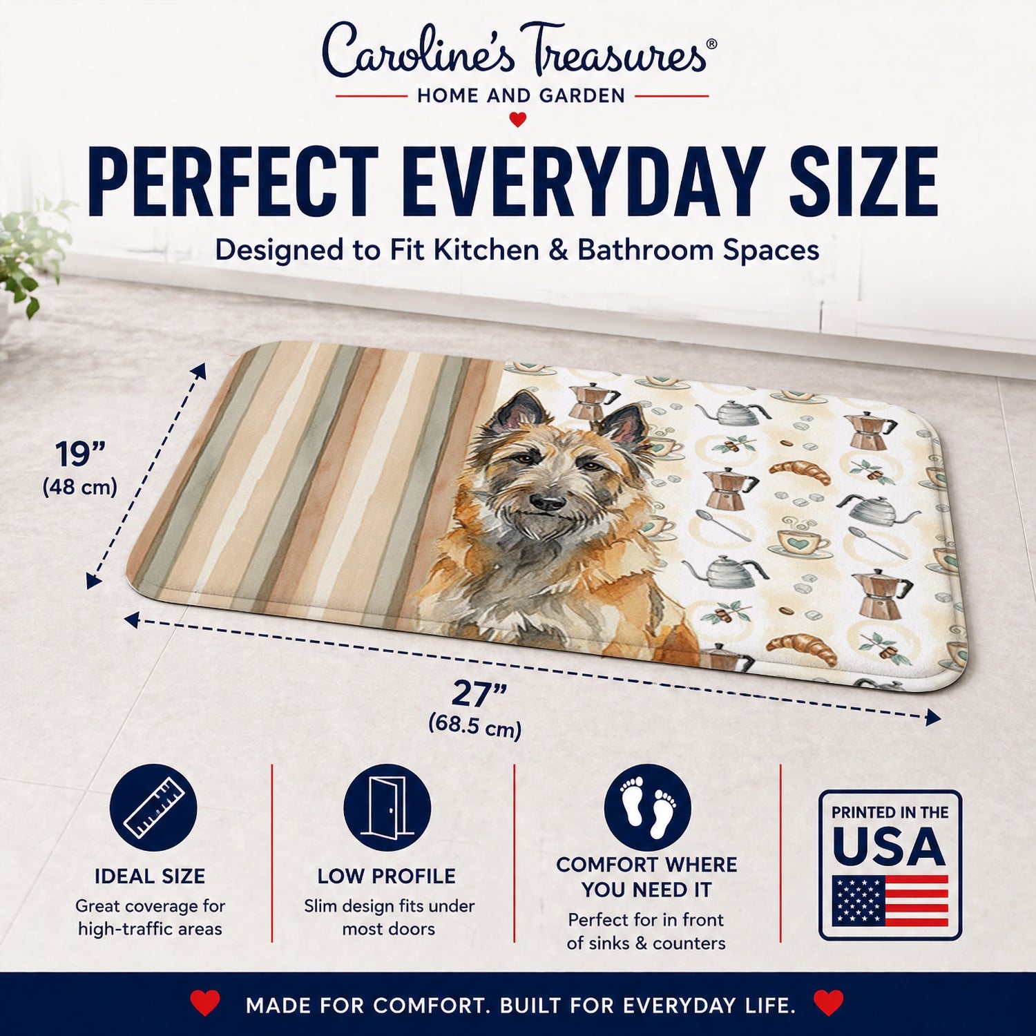 Belgian Laekenois Coffee Bar Memory Foam Kitchen Mat Machine Washable Anti-Fatigue Cushion Comfort Bath or Kitchen Rug