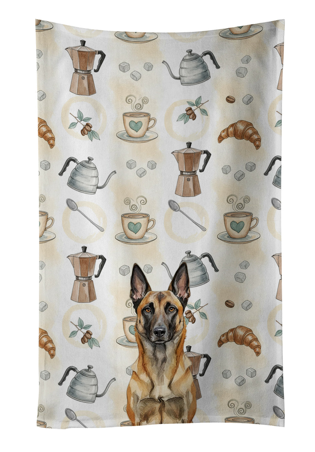 Belgian Malinois Coffee Bar Kitchen Towel Velour Plush Front and Cotton Loop Back Machine Washable