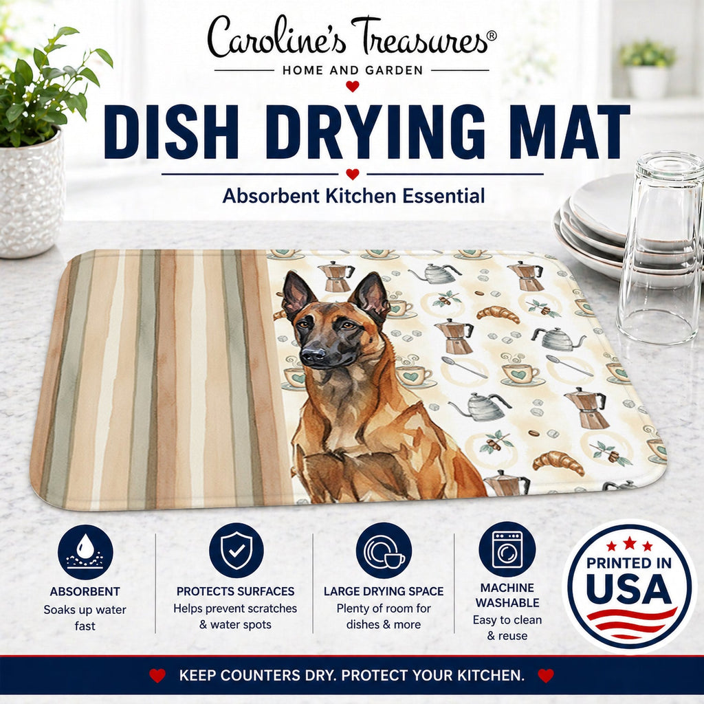 Mahogany Belgian Malinois Coffee Bar Dish Drying Mat Absorbent Dish Drying Mat Pad for Kitchen Counter Dish Drainer Mat for Countertop, 14 x 21", Multicolor