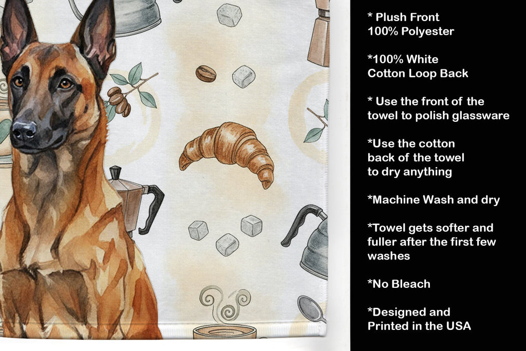 Mahogany Belgian Malinois Coffee Bar Kitchen Towel Velour Plush Front and Cotton Loop Back Machine Washable
