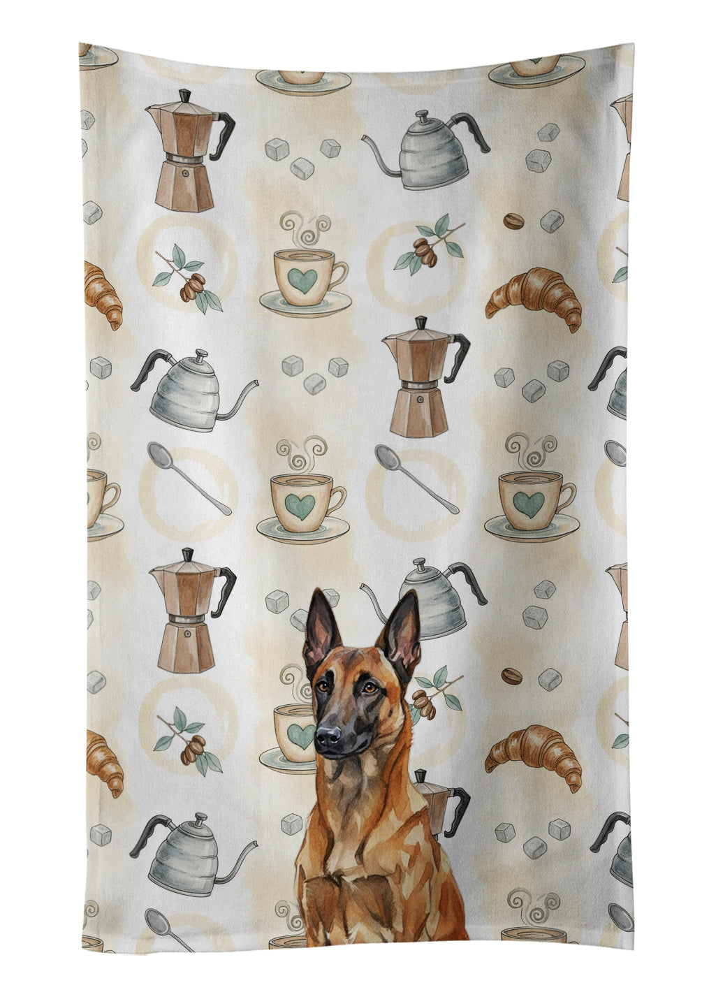 Mahogany Belgian Malinois Coffee Bar Kitchen Towel Velour Plush Front and Cotton Loop Back Machine Washable