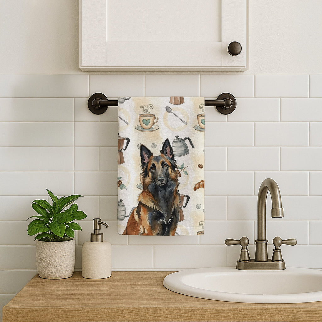 Belgian Tervuren Coffee Bar Kitchen Towel Velour Plush Front and Cotton Loop Back Machine Washable