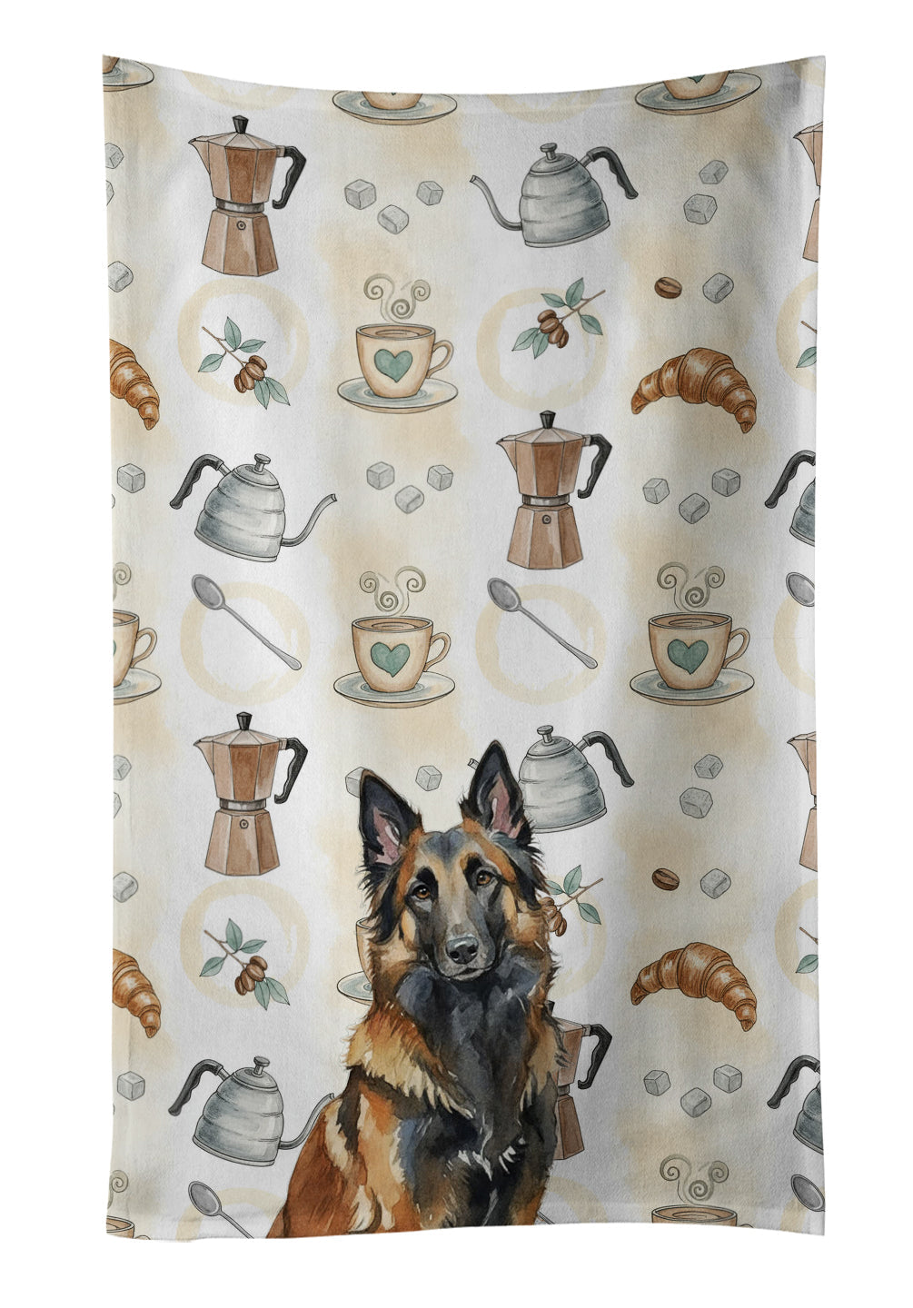 Belgian Tervuren Coffee Bar Kitchen Towel Velour Plush Front and Cotton Loop Back Machine Washable