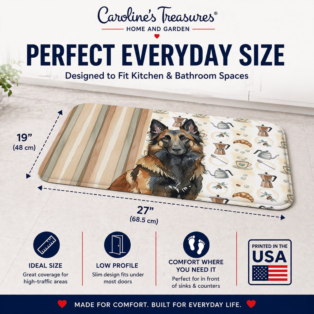 Belgian Tervuren Coffee Bar Memory Foam Kitchen Mat Machine Washable Anti-Fatigue Cushion Comfort Bath or Kitchen Rug