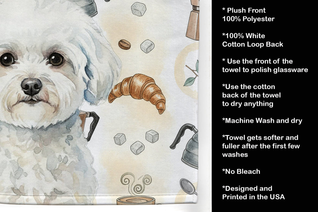 Bichon Frise Coffee Bar Kitchen Towel Velour Plush Front and Cotton Loop Back Machine Washable