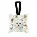 Bichon Frise Coffee Bar Hanging Square Fabric Ornament 3.5 � 3.5 Decorative Door-Knob & Tree Hanger, Soft Fabric