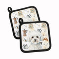 Bichon Frise Coffee Bar Pot Holder Set of 2 Heat Resistant Quilted Hot Pads 7.5 x 7.5 Inch, Insulated Kitchen Trivets for Cooking & Baking