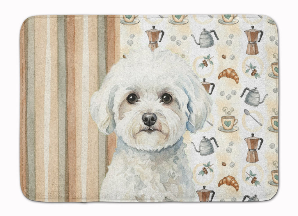 Bichon Frise Coffee Bar Memory Foam Kitchen Mat Machine Washable Anti-Fatigue Cushion Comfort Bath or Kitchen Rug