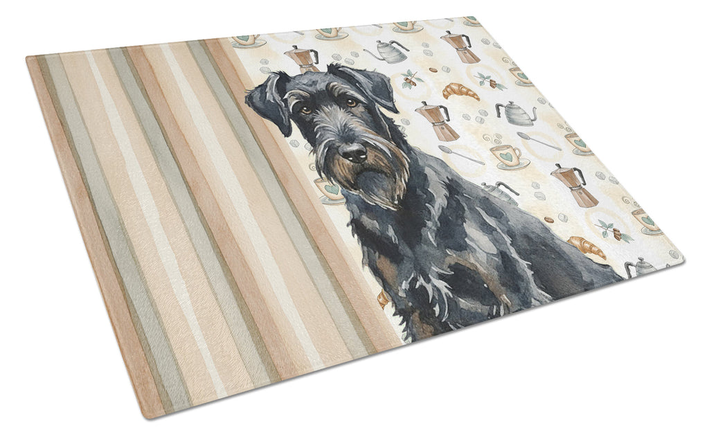 Black Russian Terrier Coffee Bar Cutting Board Tempered Glass Kitchen Cutting Surface, Heat Resistant Chopping, Non-Slip Feet, Food Prep & Serving